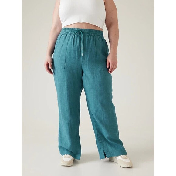 NWT Athleta Retreat Linen Wide Leg Pant Teal Blue/Green Women's Plus Size 26 - Picture 3 of 15